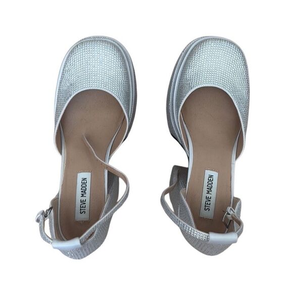 Steve Madden Charlize Silver Rhinestone stacked Platform Heels Size 8 - Picture 8 of 10